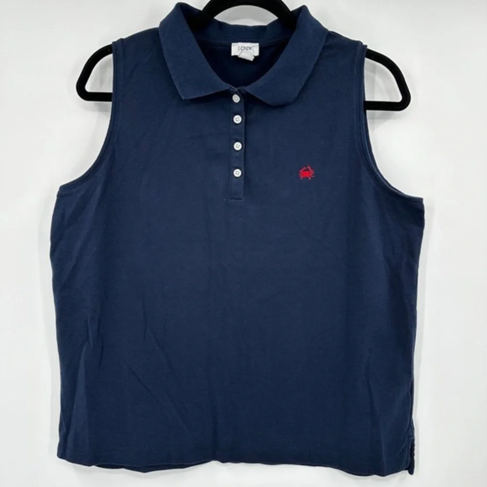 J. Crew Navy Sleeveless Polo Tank with Red Embroidered Logo